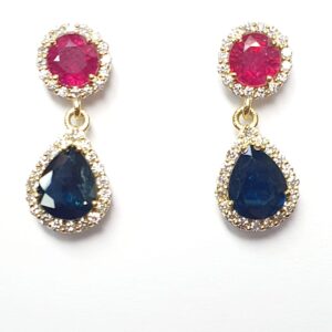 PENDIENTES CORINDON 6,75 CTS CON ORLA BRILLANTES 0,90 CTS